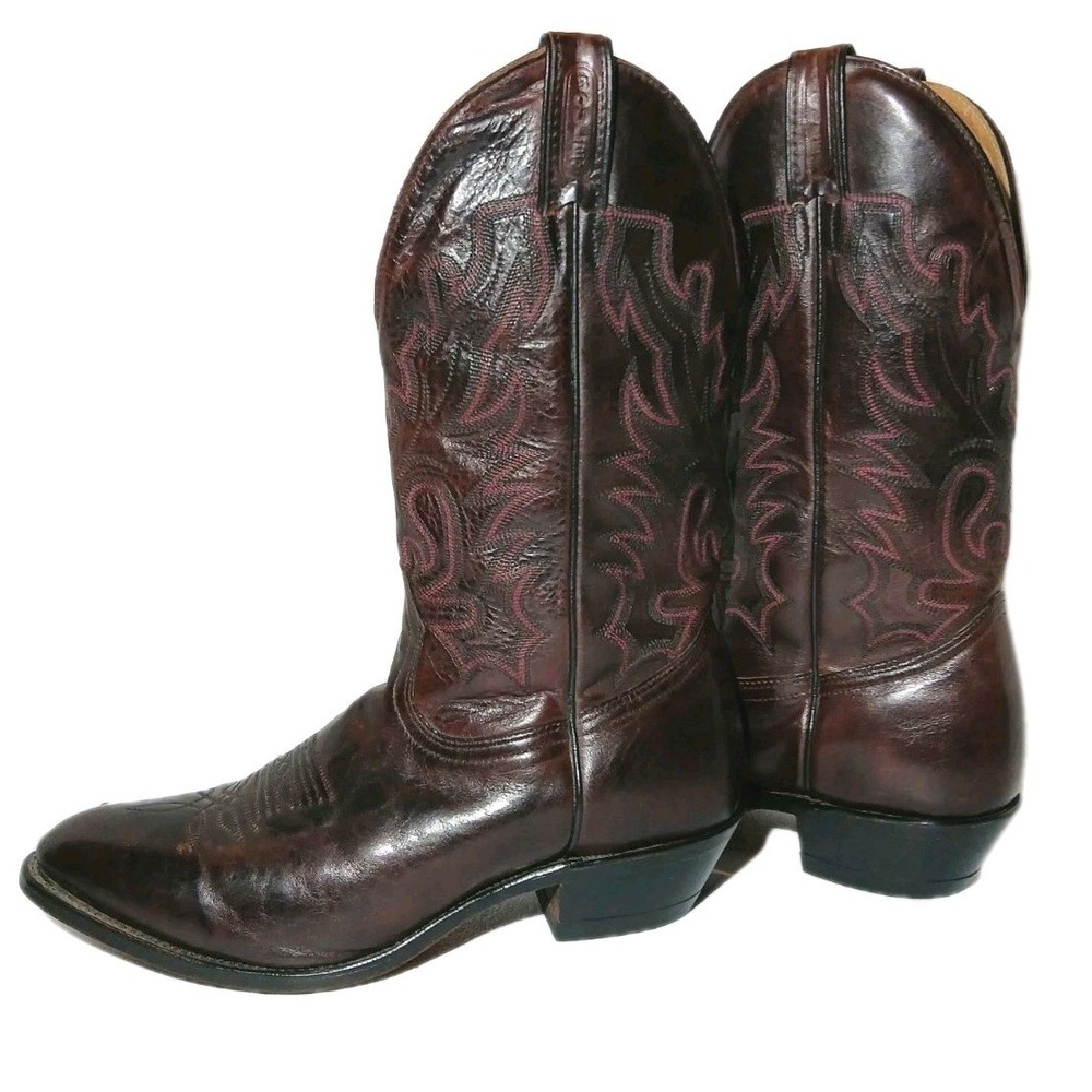Boulet Cowboy Boots Burgundy Leather Eagle Stitching Ranch Men's 9.5 E USA #1403